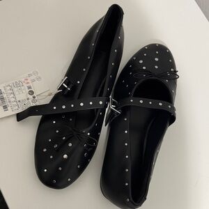 Zara Black Kids Flats with Silver Polka Dots